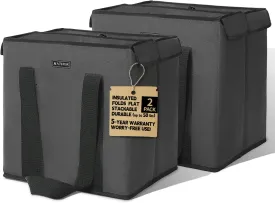 2 Pack Insulated Grocery Bags - Stackable Collapsible Foldable Reusable Cooler Totes for Groceries, Frozen Food & Travel