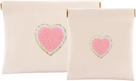 2 PCS Small Makeup Bag for Purse,Personalized Pouch,Coin purse lipstick Cosmetic Accessories Organizer,Travel Set Organizer,Waterproof Zipperless Self-Sealing Ladies Small Cosmetic Bag(Cream Heart)