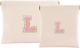 2 PCS Small Makeup Bag for Purse,Personalized Pouch,Coin purse lipstick Cosmetic Accessories Organizer,Travel Set Organizer,Waterproof Zipperless Self-Sealing Ladies Small Cosmetic Bag(Cream Letter L)