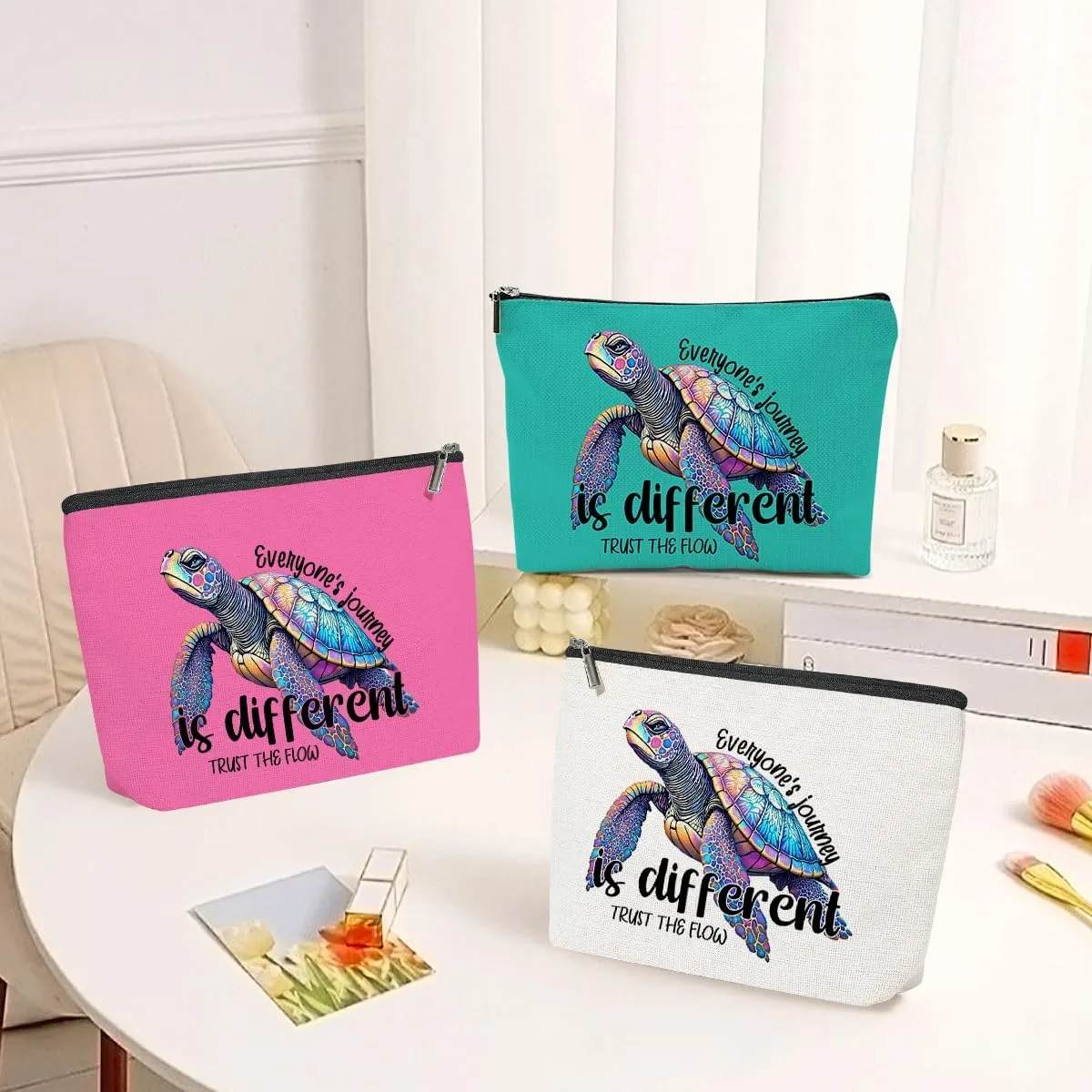 3 Pack Funny Beach Sea Turtle Gifts for Women Turtle Lovers Bestie Makeup Bag,Travel Essentials Cosmetic Bags for Women,Birthday Graduation Christmas Vacation Friendship Girl Weekend Journey