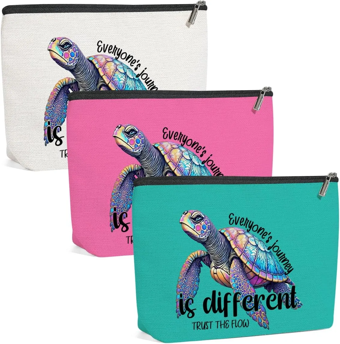 3 Pack Funny Beach Sea Turtle Gifts for Women Turtle Lovers Bestie Makeup Bag,Travel Essentials Cosmetic Bags for Women,Birthday Graduation Christmas Vacation Friendship Girl Weekend Journey
