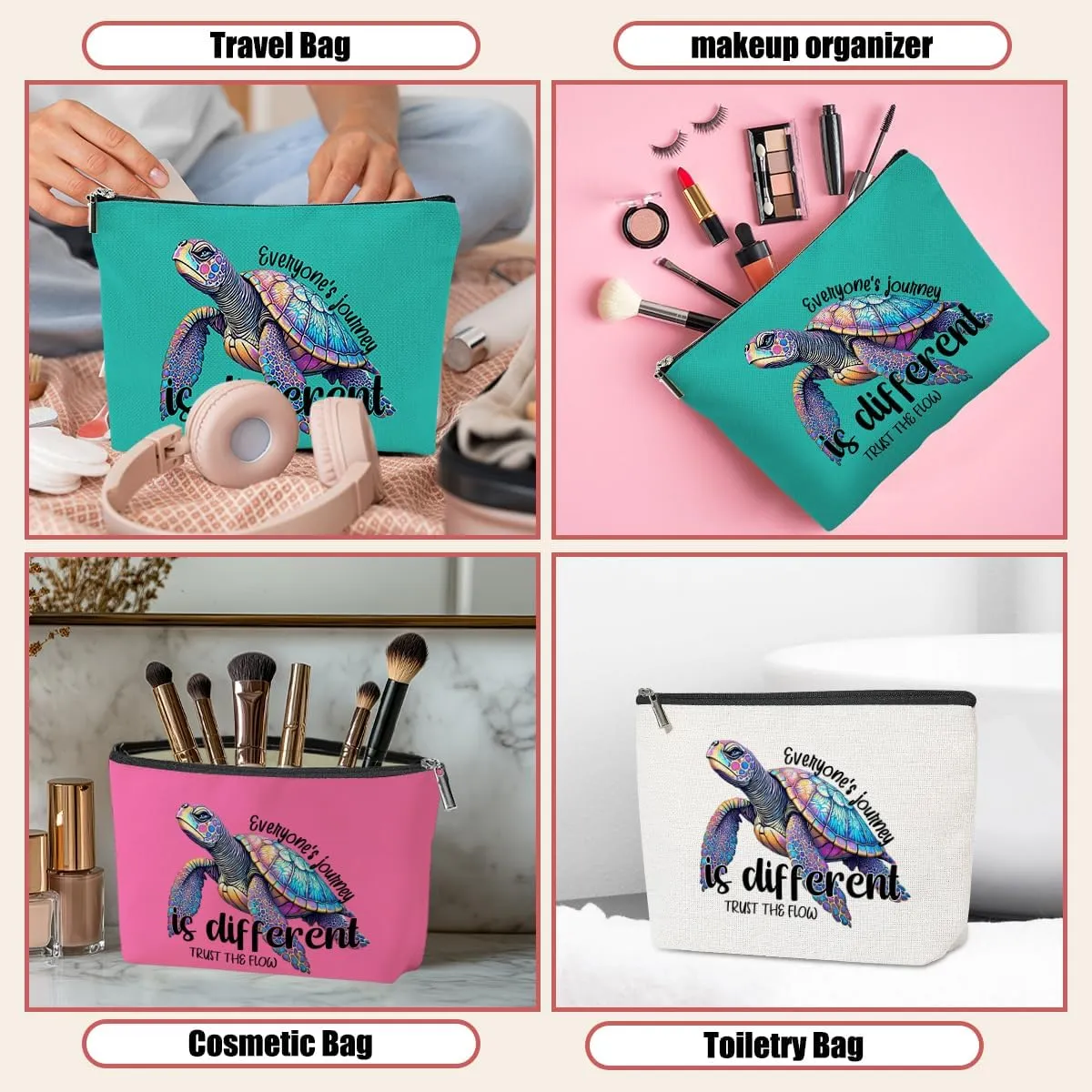 3 Pack Funny Beach Sea Turtle Gifts for Women Turtle Lovers Bestie Makeup Bag,Travel Essentials Cosmetic Bags for Women,Birthday Graduation Christmas Vacation Friendship Girl Weekend Journey