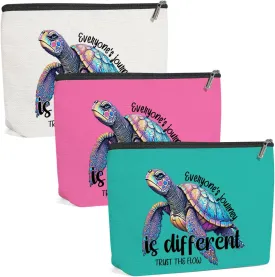 3 Pack Funny Beach Sea Turtle Gifts for Women Turtle Lovers Bestie Makeup Bag,Travel Essentials Cosmetic Bags for Women,Birthday Graduation Christmas Vacation Friendship Girl Weekend Journey