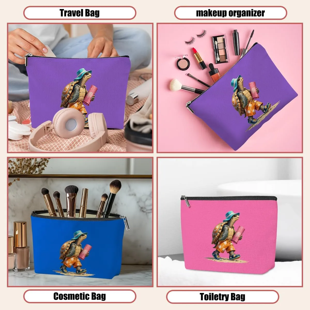 3 Pack Funny Beach Sea Turtle Gifts for Women Turtle Lovers Doctor Bestie Trip Makeup Bag,Travel Essentials Cosmetic Bags for Women,Birthday Graduation Vacation Friendship Girl Weekend Retirement