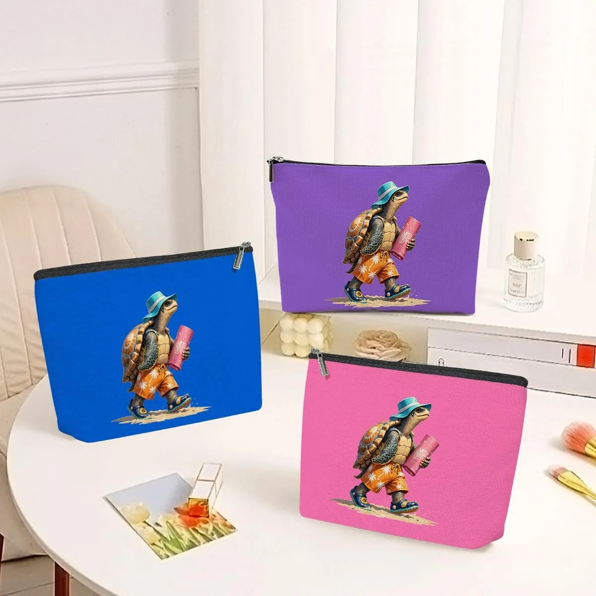 3 Pack Funny Beach Sea Turtle Gifts for Women Turtle Lovers Doctor Bestie Trip Makeup Bag,Travel Essentials Cosmetic Bags for Women,Birthday Graduation Vacation Friendship Girl Weekend Retirement