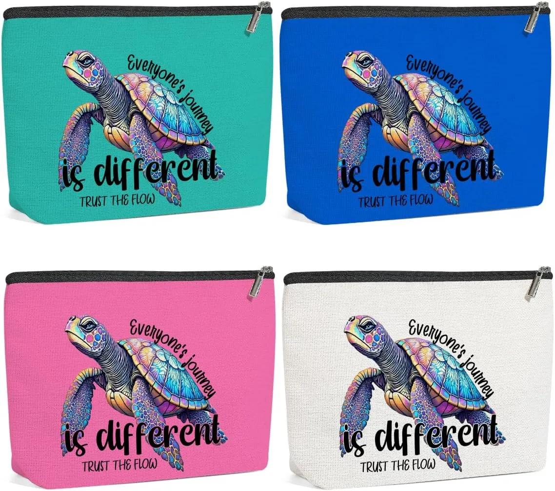 4 Pack Funny Beach Sea Turtle Gifts for Women Turtle Lovers Mom Bestie Teacher Girls Trip Makeup Bag,Travel Essentials Cosmetic Bags for Women,Graduation Christmas Birthday Vacation Weekend Journey
