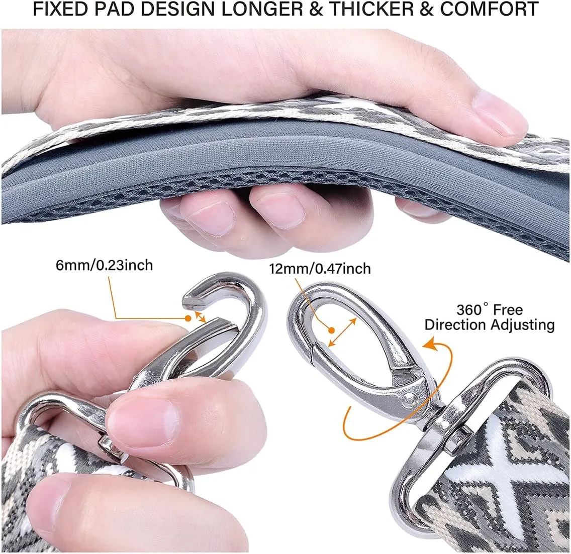59 Inch Shoulder Straps, Soft with Ultra-Thick Fixed Shoulder Pad, Two Way Independently Adjustable Buckle Replacement Straps for Laptop Bag Messenger Bag Tool Bag Luggage,Dark Black Grey