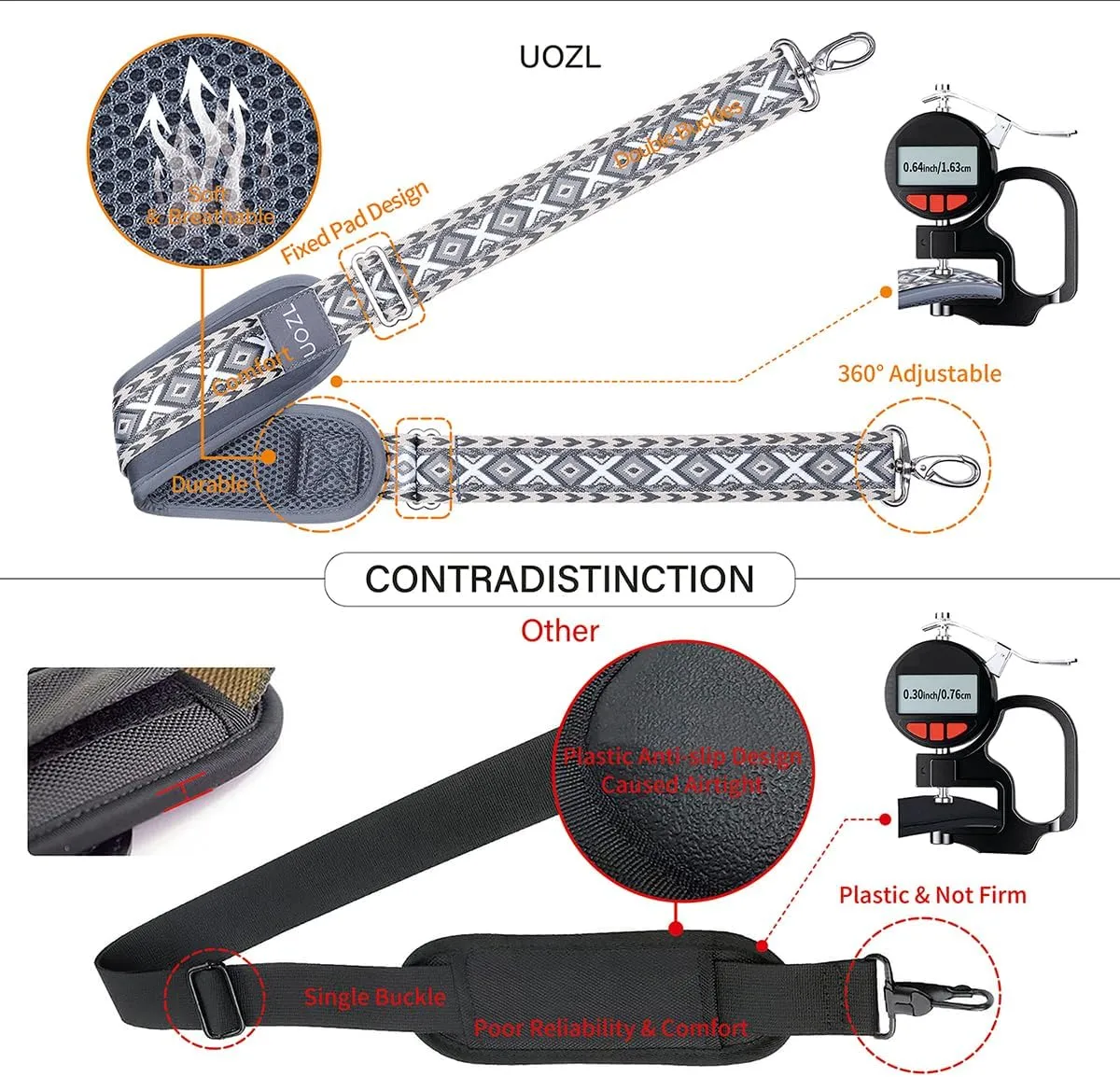59 Inch Shoulder Straps, Soft with Ultra-Thick Fixed Shoulder Pad, Two Way Independently Adjustable Buckle Replacement Straps for Laptop Bag Messenger Bag Tool Bag Luggage,Dark Black Grey