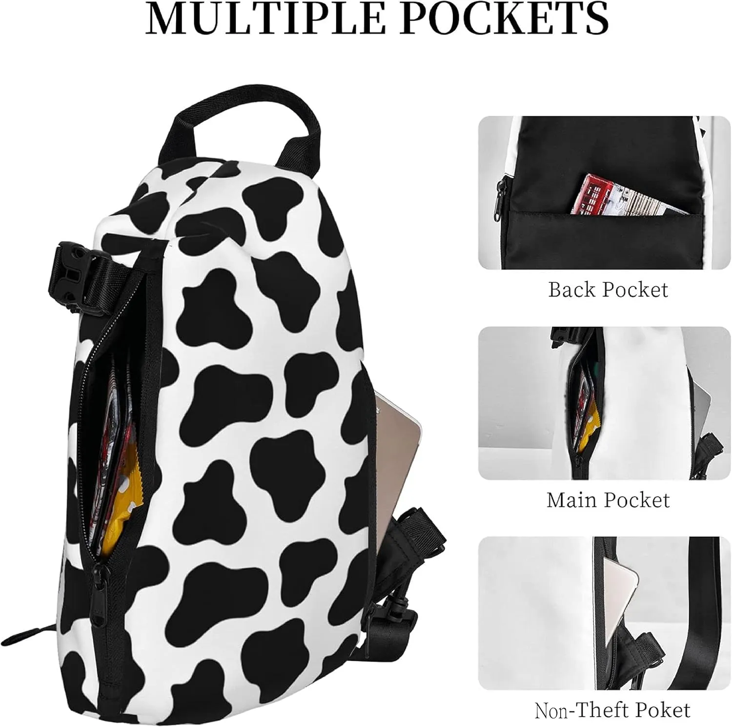 bassyil Cow Sling Bag Crossbody Chest Backpack Shoulder Daypack for Women Men Travel Hiking