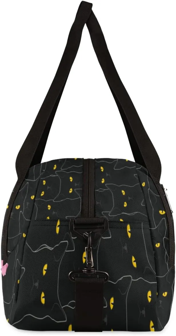 Black Cat Animal Pattern Gym Bag - Small Travel Duffel for Sports, Overnight, Lightweight Weekender, Workout, Dance Bag for Boys, Girls, Kids, Teens