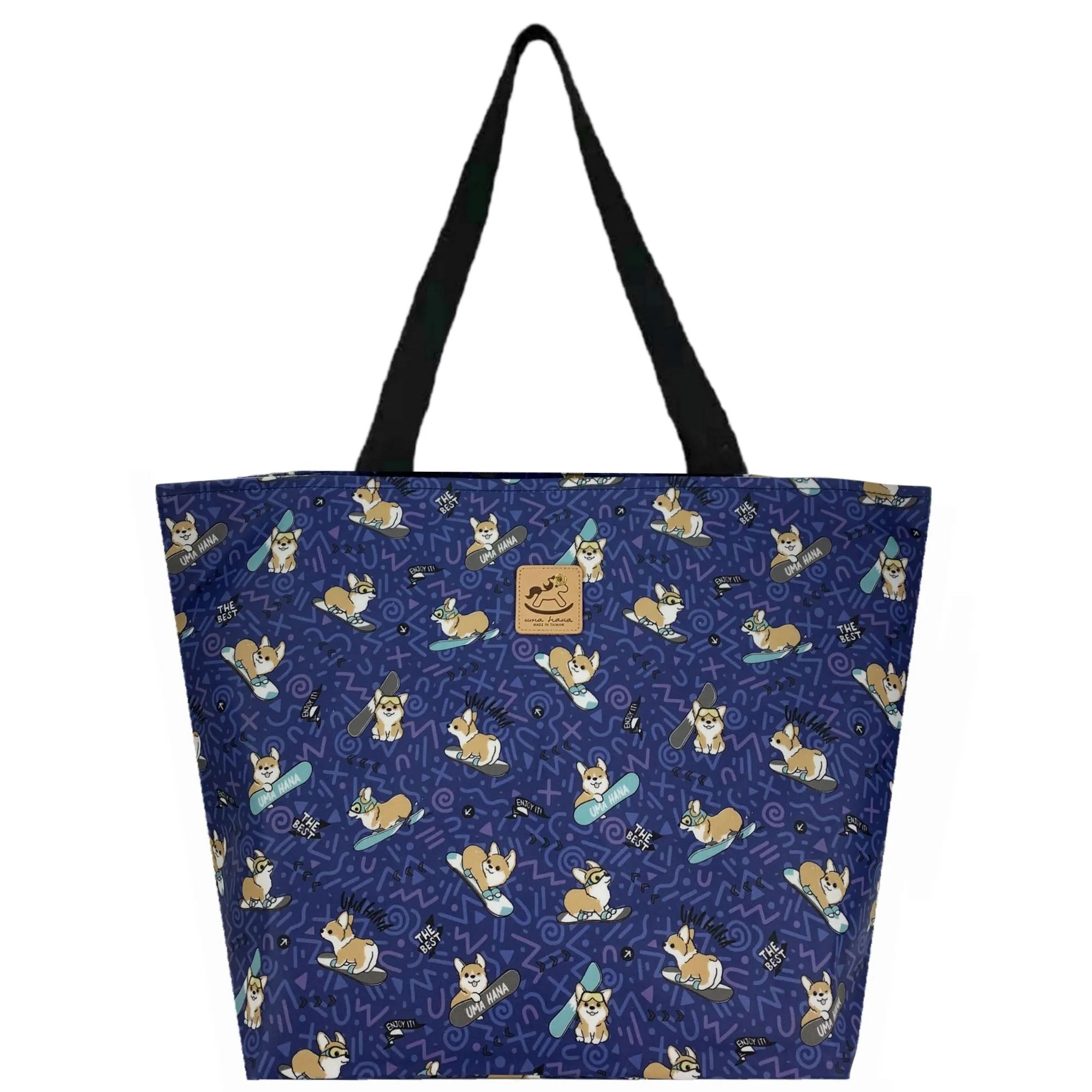 Blue Snow Corgi Large Travel Tote