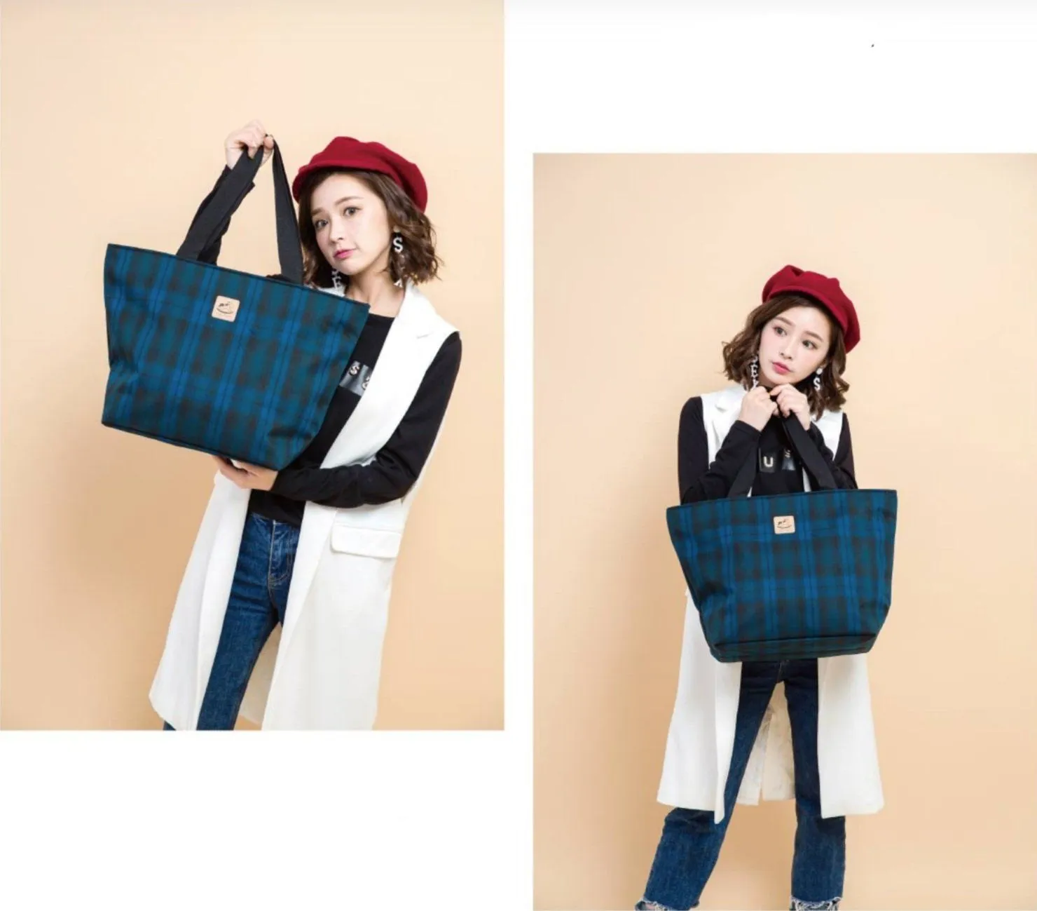 Blue Snow Corgi Large Travel Tote
