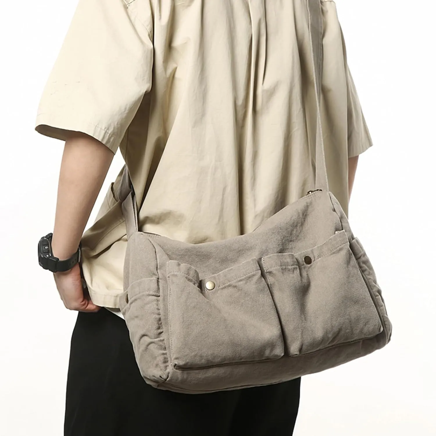 Canvas Messenger Bag Cute Crossbody Tote Bag Shoulder for Women Men for School Aesthetic Hobo with Multiple Pockets