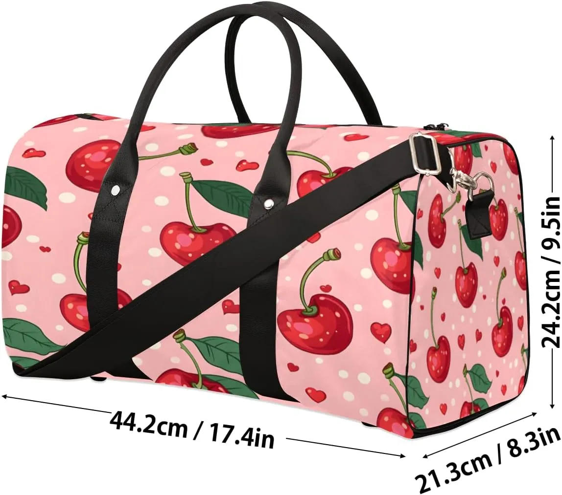 Cherry Travel Duffle Bag, Sports Gym Bags for Women Men, Carry On Weekender Overnight Bag, Cute Fruit Workout Hospital Airplane Trips Bag