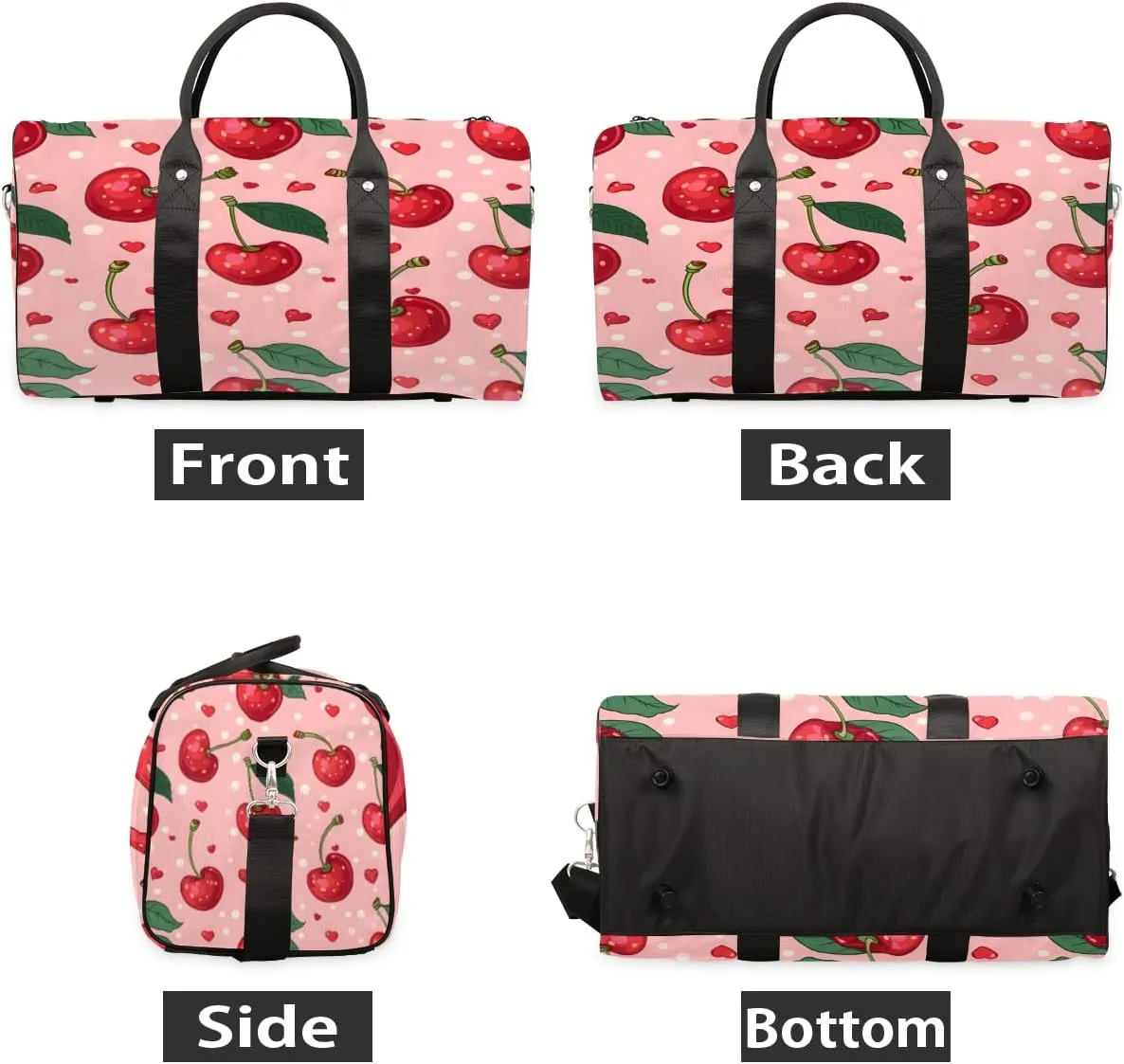 Cherry Travel Duffle Bag, Sports Gym Bags for Women Men, Carry On Weekender Overnight Bag, Cute Fruit Workout Hospital Airplane Trips Bag
