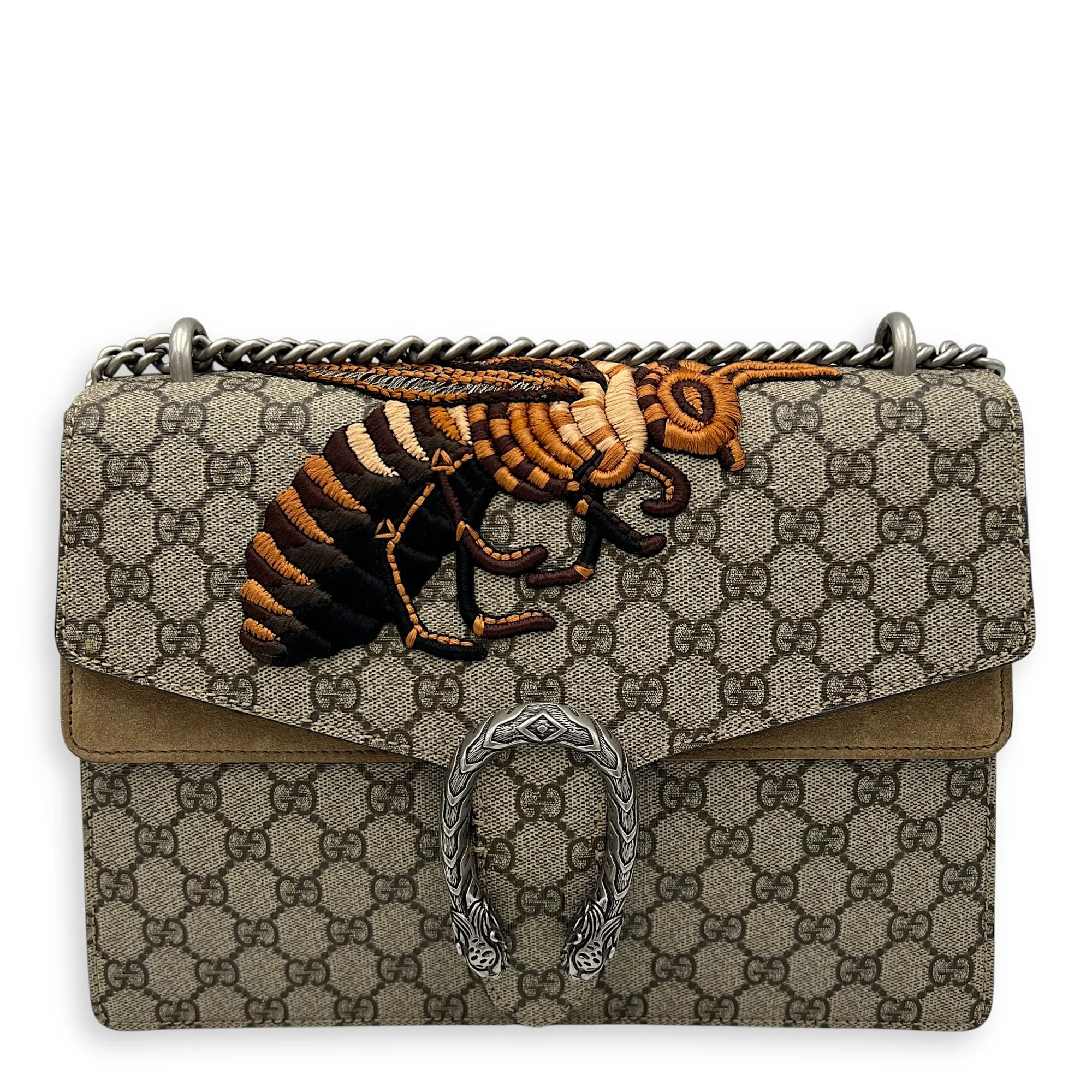 Dionysus Shoulder Bag Grey in Coated Canvas, Silver hardware