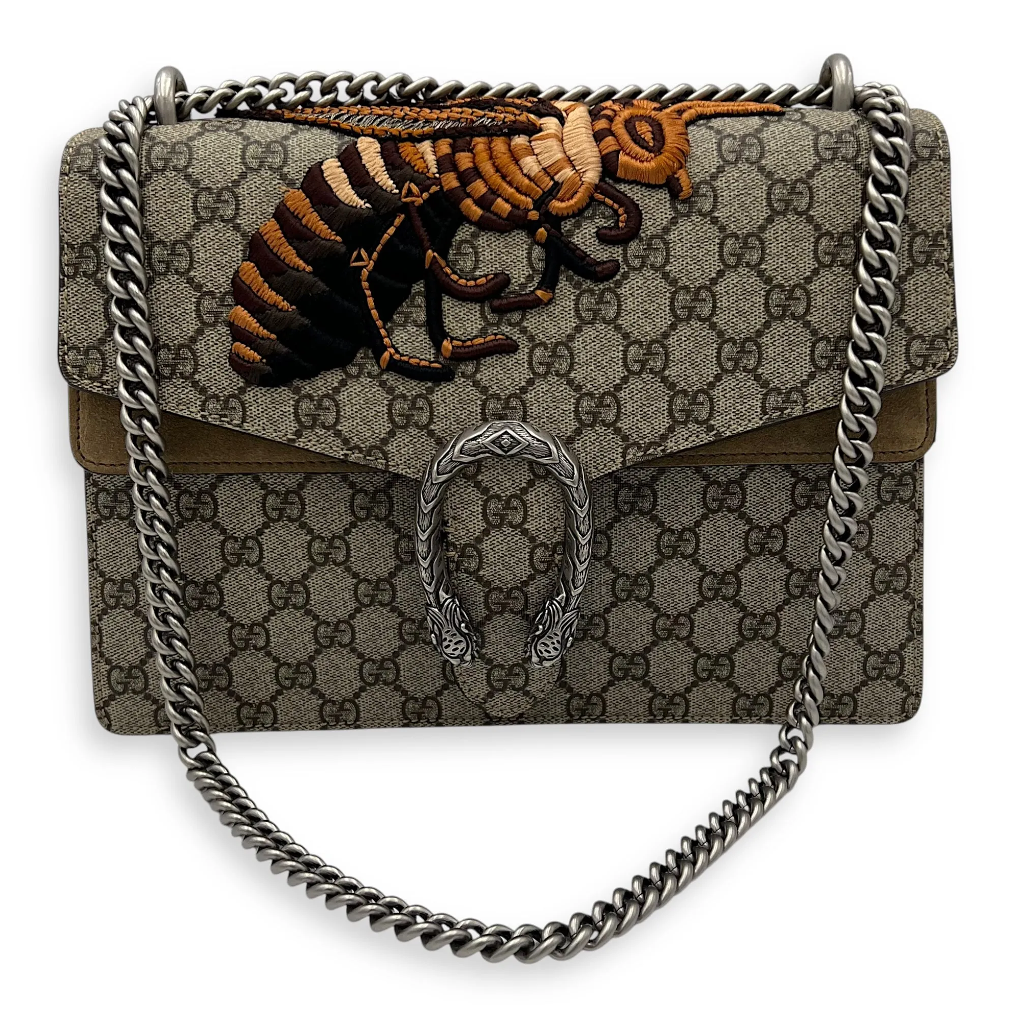 Dionysus Shoulder Bag Grey in Coated Canvas, Silver hardware