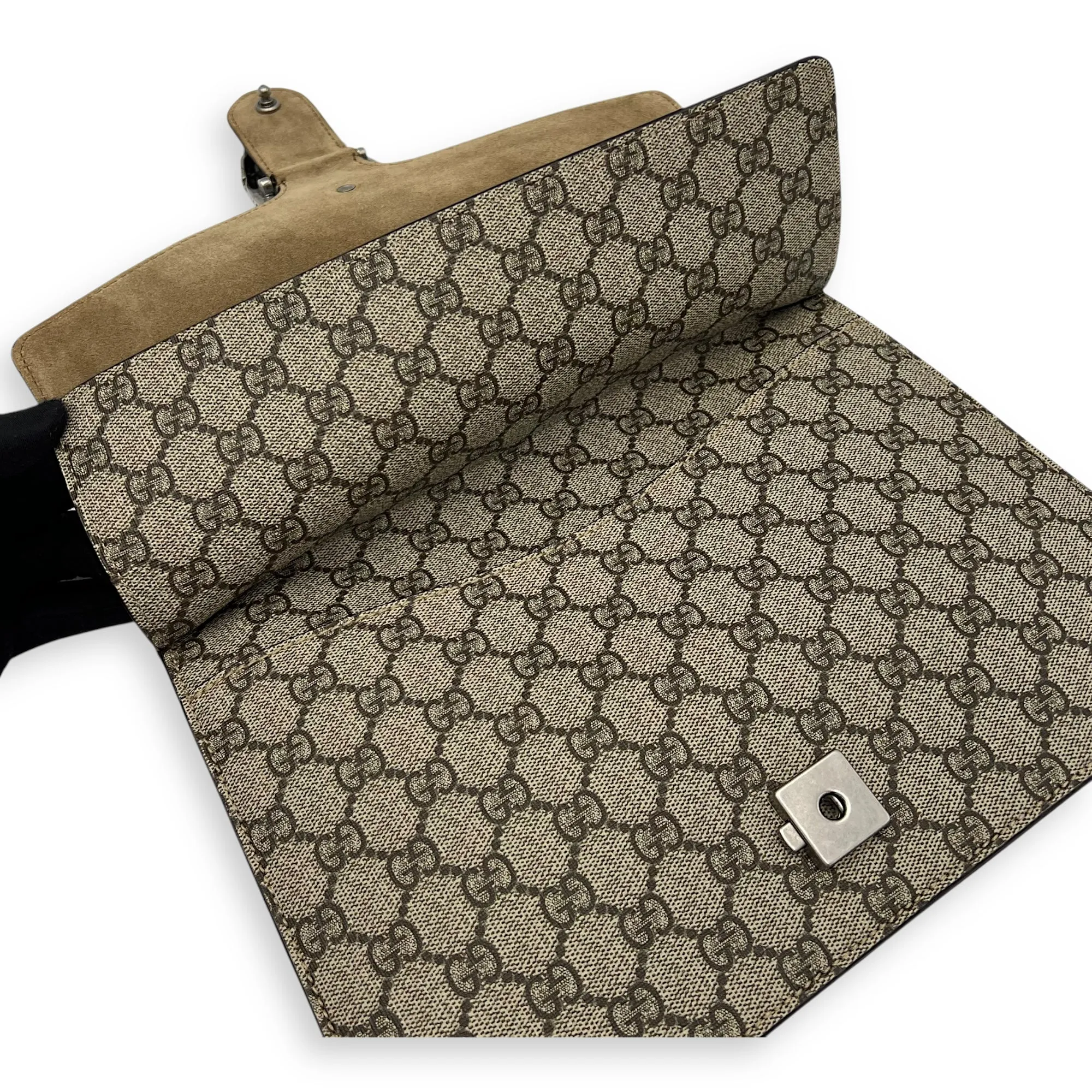 Dionysus Shoulder Bag Grey in Coated Canvas, Silver hardware
