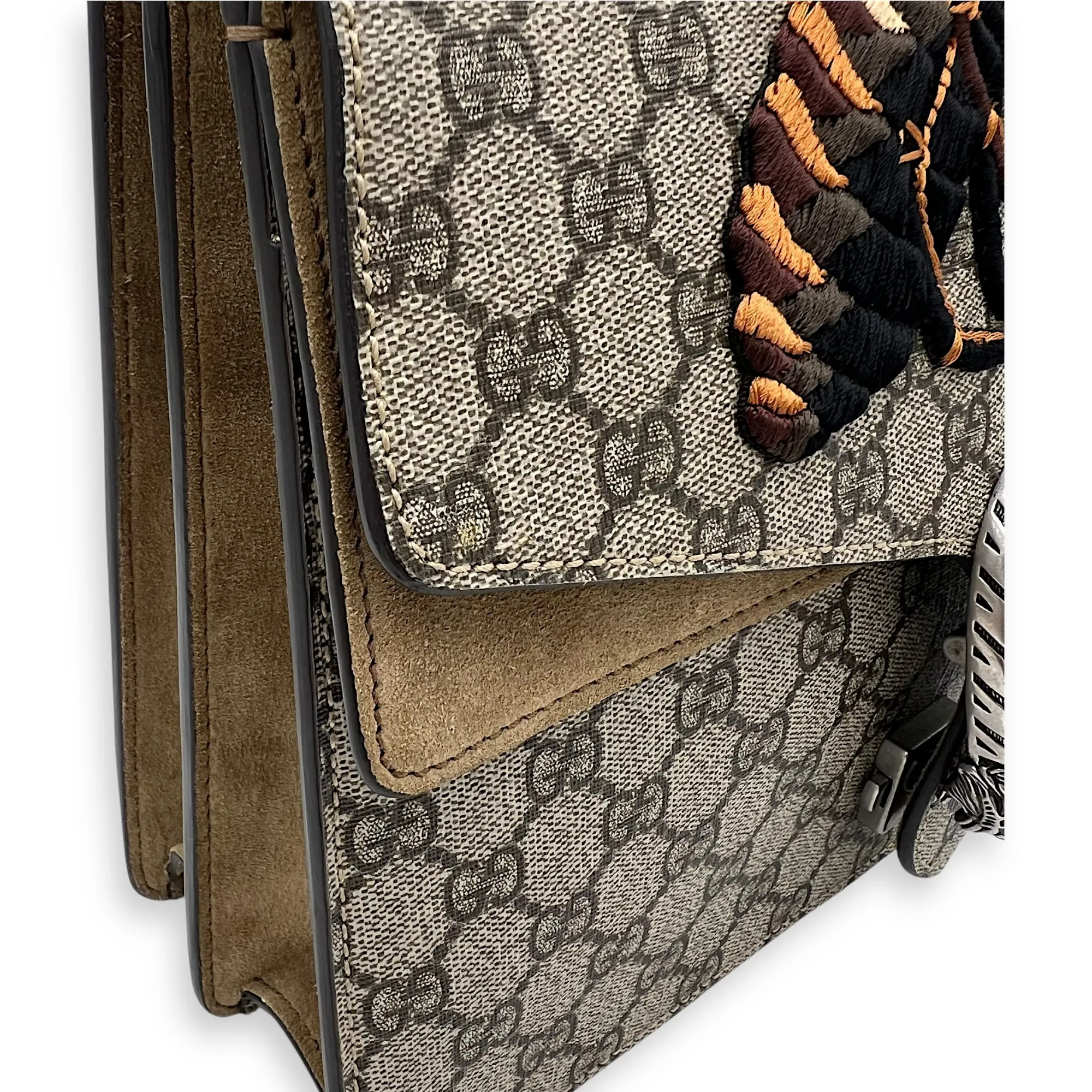 Dionysus Shoulder Bag Grey in Coated Canvas, Silver hardware