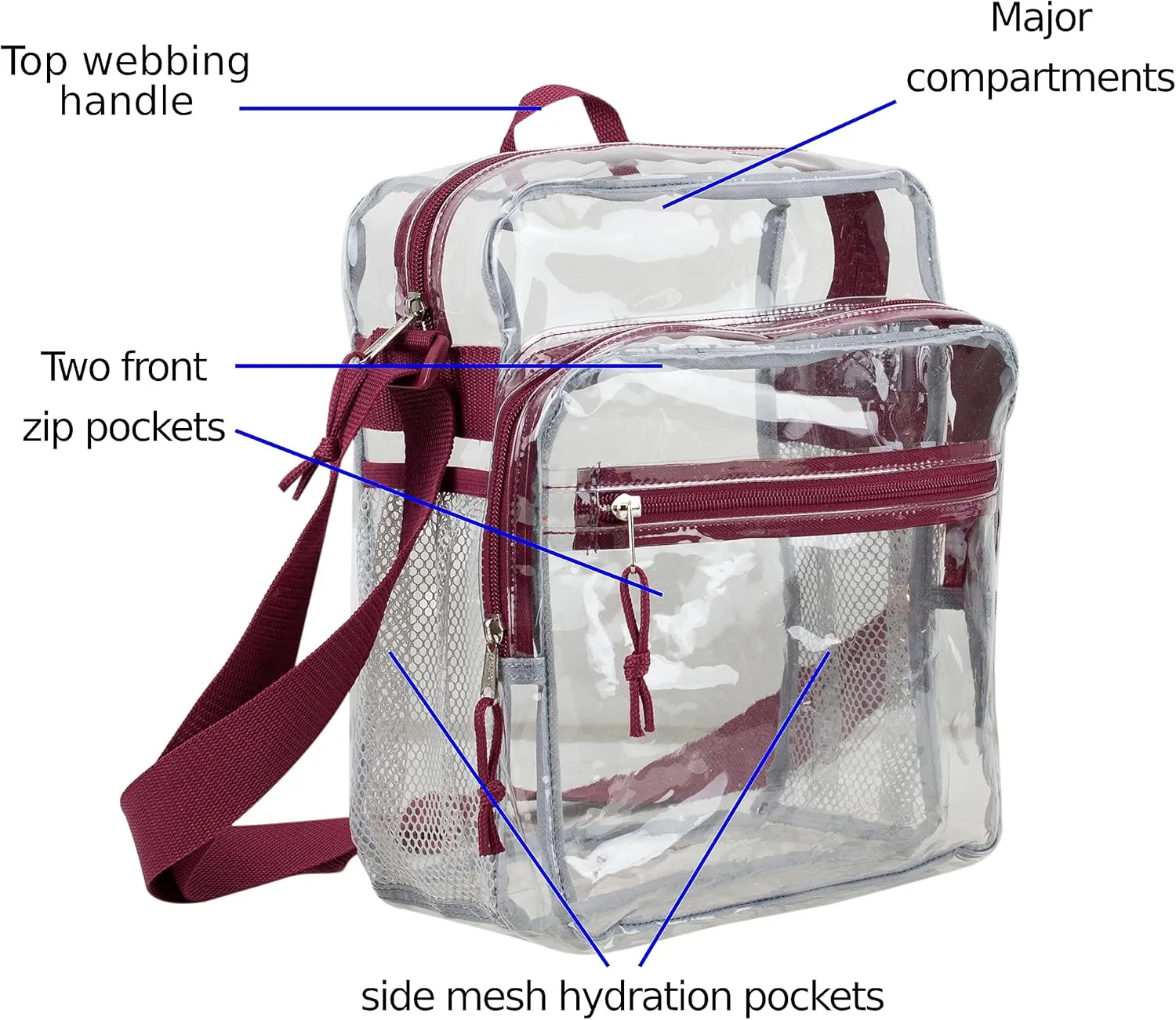 Eastsport Clear Bag Stadium Approved Events Transparent Crossbody Shoulder Messenger for Travel Beach Work Concert College