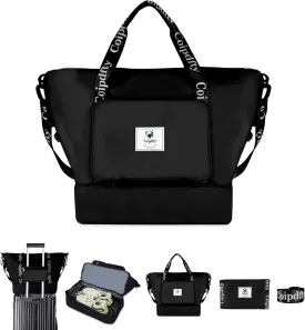 Foldable Dry/Wet Travel Duffle Bag, Shoe Compartment, Large Capacity, Luggage Sleeve, Gym Weekender Bag