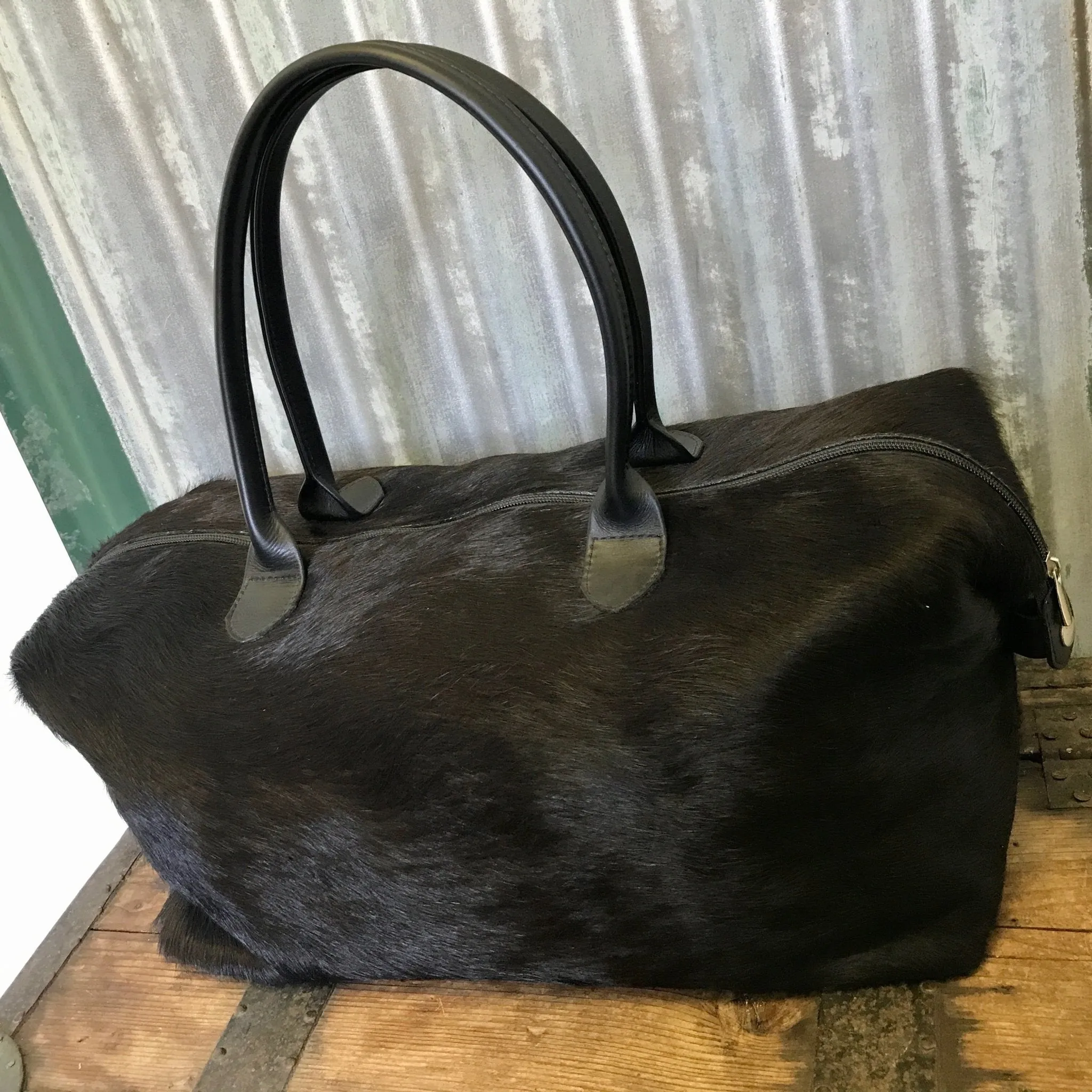 Genuine Leather Cowhide Weekend Duffel Travel Bag Dark Brown - Made in Australia - OOAK