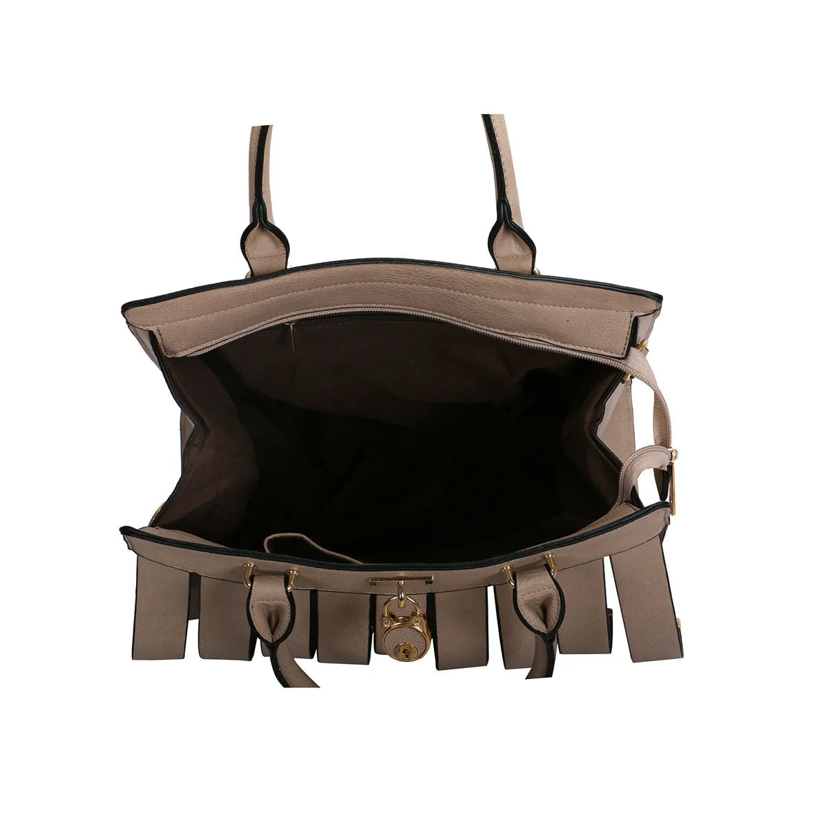 Gladiator Beige Tote Bag With Padlock Trim