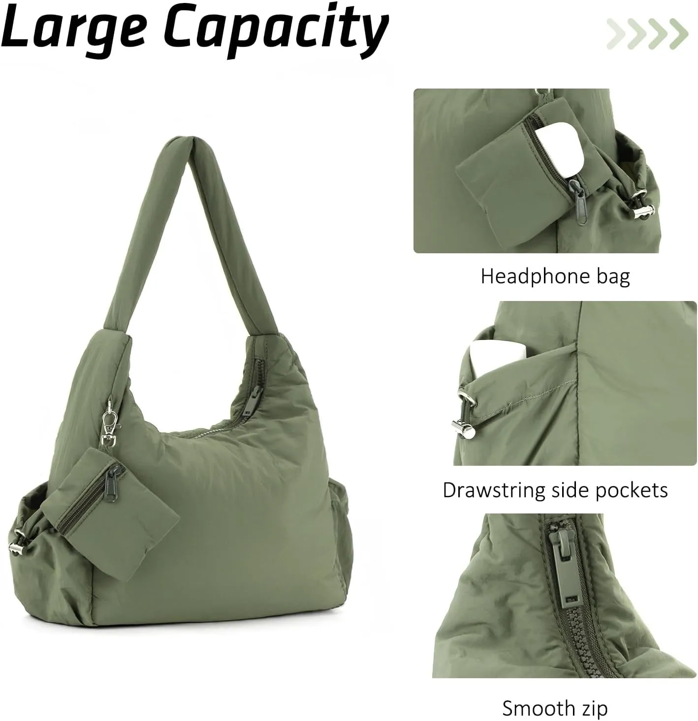 GOKTOW Quilted Puffer Tote Bag for Women,Crescent Nylon Hobo Crossbody Shoulder Bags for Gym Work Travel Trendy Handbags