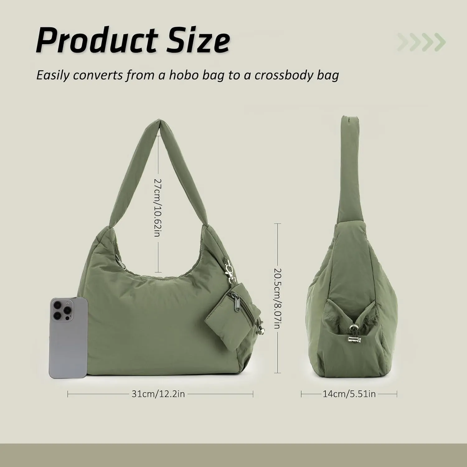GOKTOW Quilted Puffer Tote Bag for Women,Crescent Nylon Hobo Crossbody Shoulder Bags for Gym Work Travel Trendy Handbags