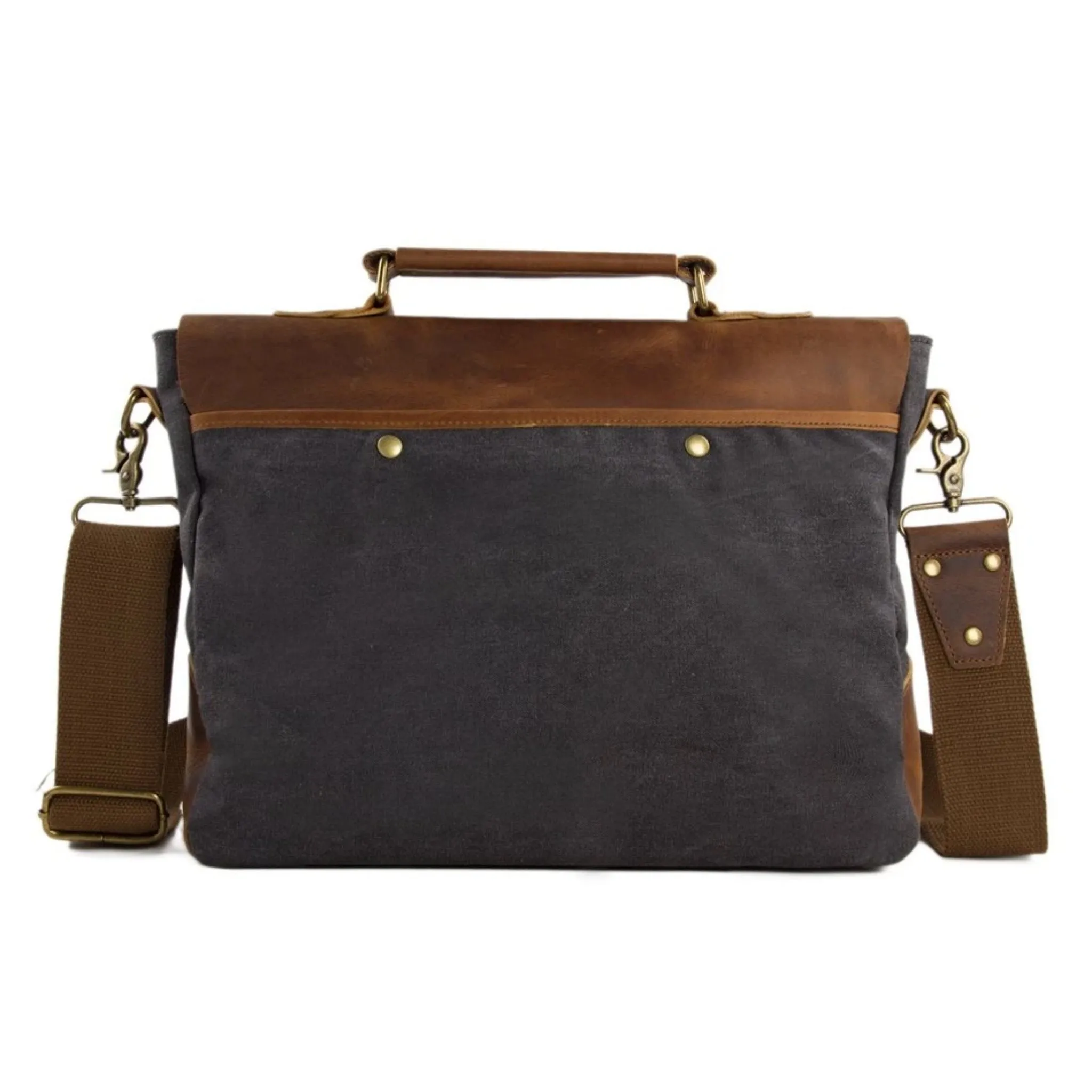 Handmade Waxed Canvas & Leather Satchel Messenger Bag - Dark Grey/Brown