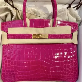 Hermès Birkin 30 Rose Sheherazade Crocodile Niloticus Lisse Gold Hardware GHW
