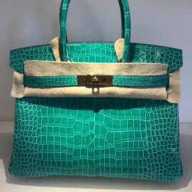 Hermès Birkin 30 Vert Emeraude Crocodile Porosus Lisse Gold Hardware GHW