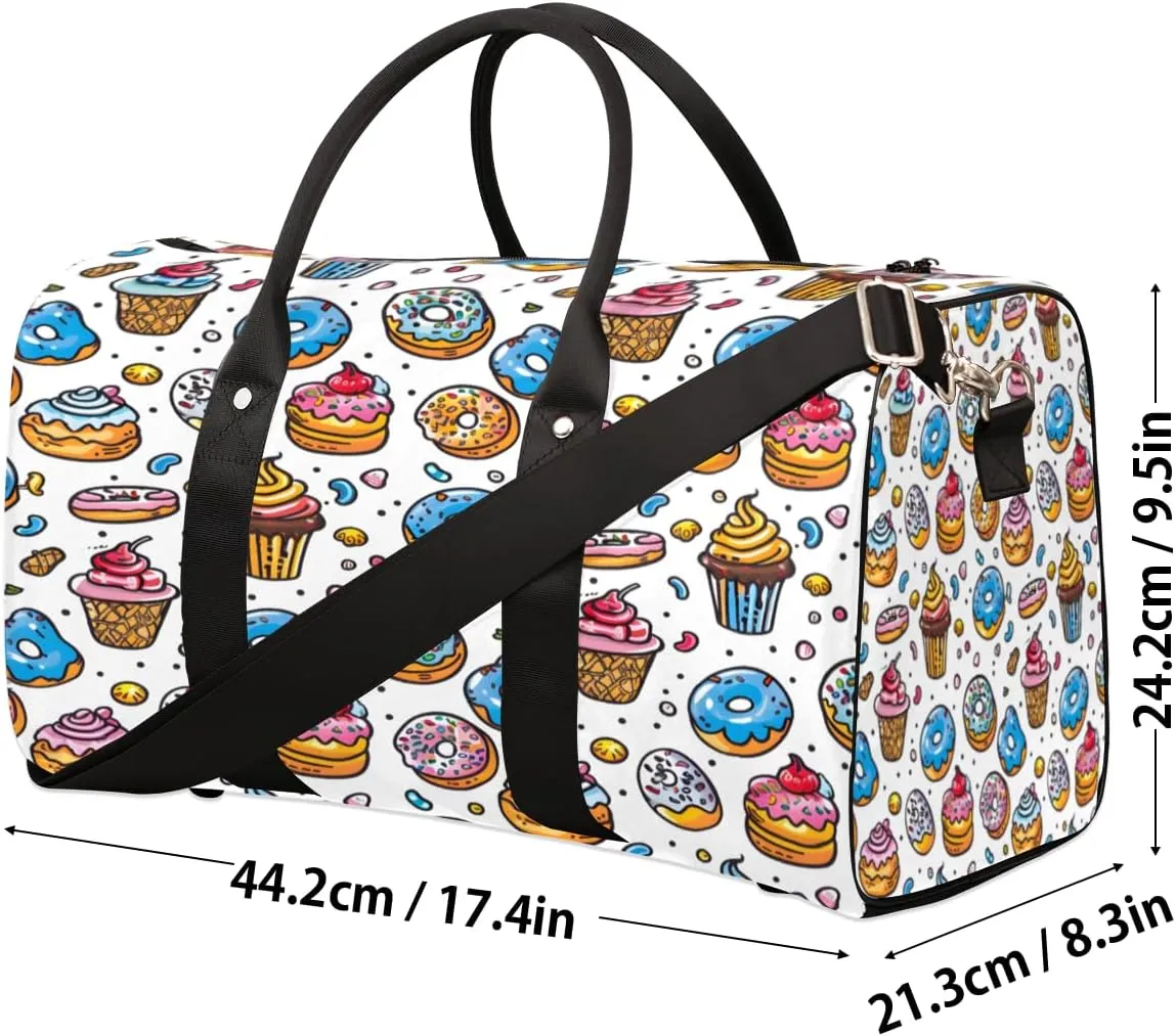 Ice Cream Donut Travel Duffle Bag, Sports Gym Bags for Women Men, Carry On Weekender Overnight Bag, Sweet Dessert Workout Hospital Airplane Trips Bag