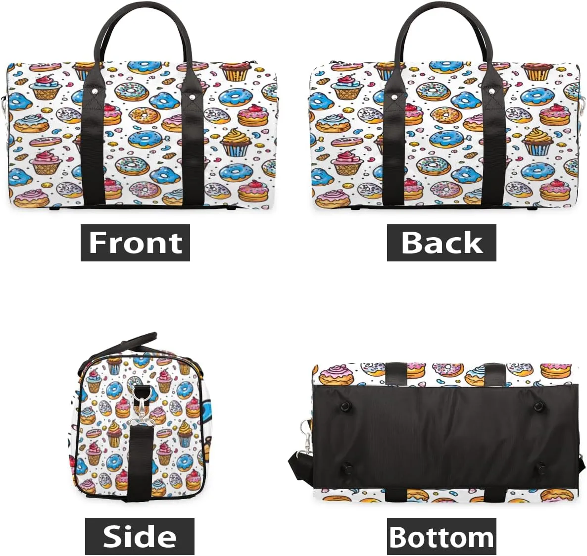 Ice Cream Donut Travel Duffle Bag, Sports Gym Bags for Women Men, Carry On Weekender Overnight Bag, Sweet Dessert Workout Hospital Airplane Trips Bag