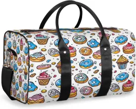 Ice Cream Donut Travel Duffle Bag, Sports Gym Bags for Women Men, Carry On Weekender Overnight Bag, Sweet Dessert Workout Hospital Airplane Trips Bag