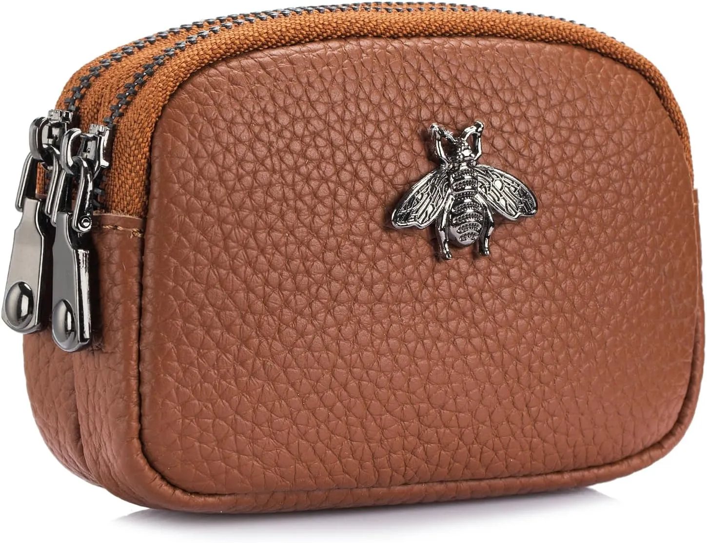 imeetu Women Leather Coin Purse, Small 2 Zippered Change Pouch Wallet
