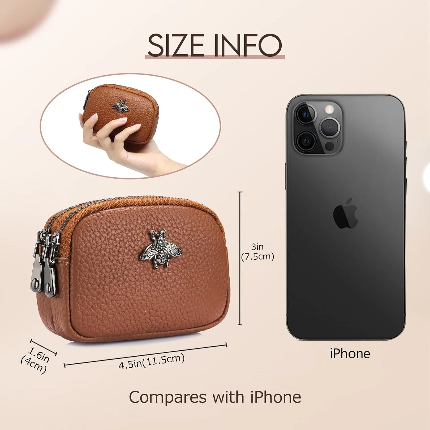 imeetu Women Leather Coin Purse, Small 2 Zippered Change Pouch Wallet
