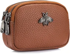 imeetu Women Leather Coin Purse, Small 2 Zippered Change Pouch Wallet