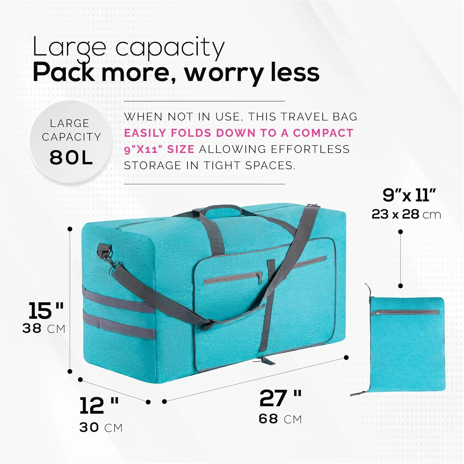 Large Travel Duffel Bag & Tote Luggage - Perfect Overnight Weekender & Gym Bag for Men & Women - Water-Resistant, Shoe Compartment - 80L (27 X 15 X 12 inches) Black