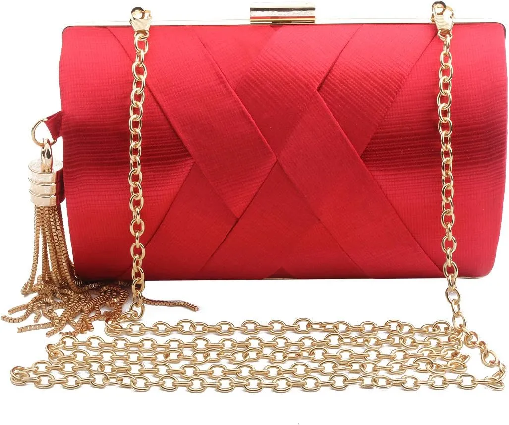 LETODE Women's Elegant Tassel Pendant Silk Evening Bag Clutch Purse for Bride Wedding Prom Night Out Party