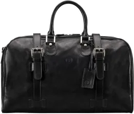 Maxwell Scott - Personalized Luxury Leather Medium Weekend Travel Bag for Men - Cabin Size - The FleroM - Black