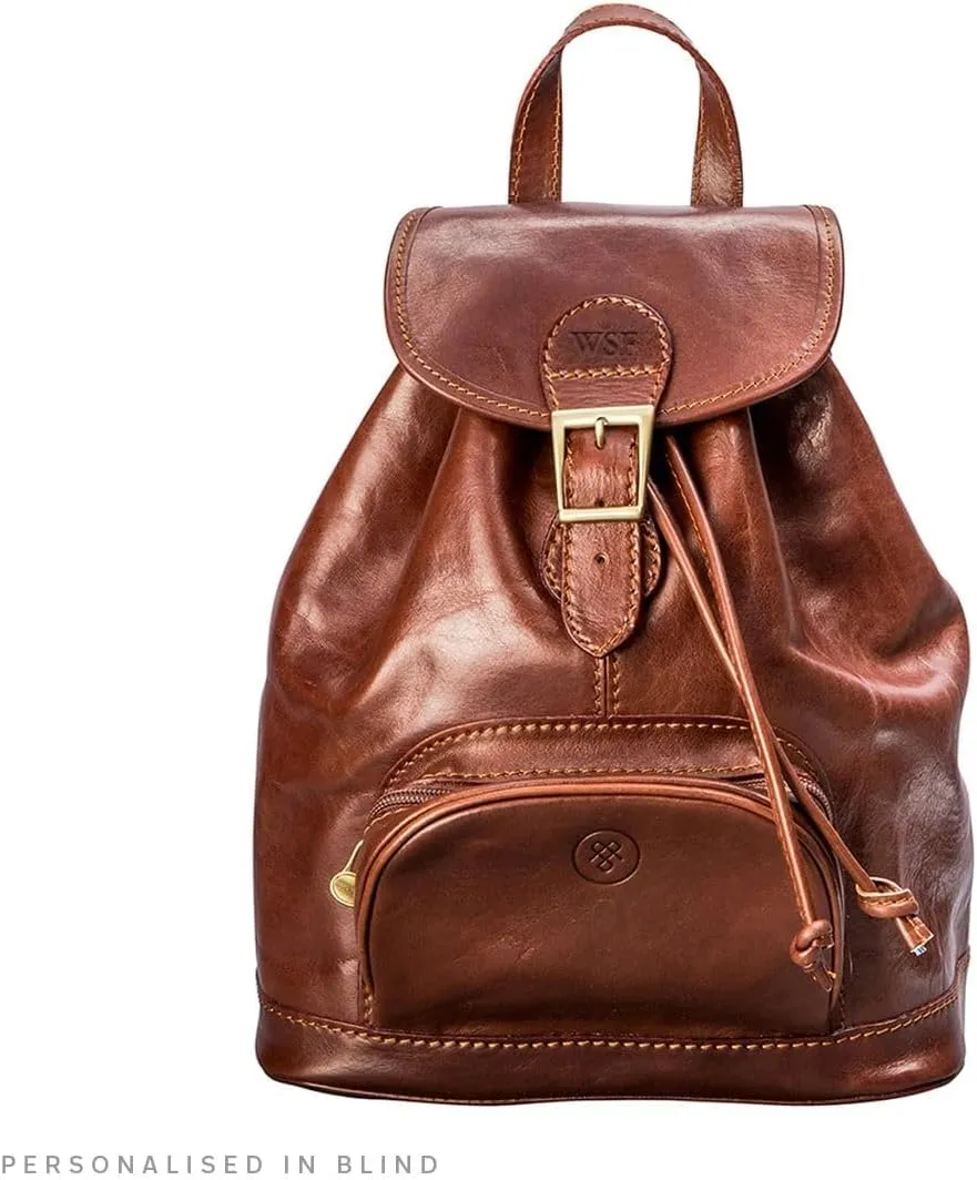 Maxwell Scott - Womens Luxury Classic Leather Backpack for Luxury Travelling - Made in Italy - The Sparano Chestnut Tan