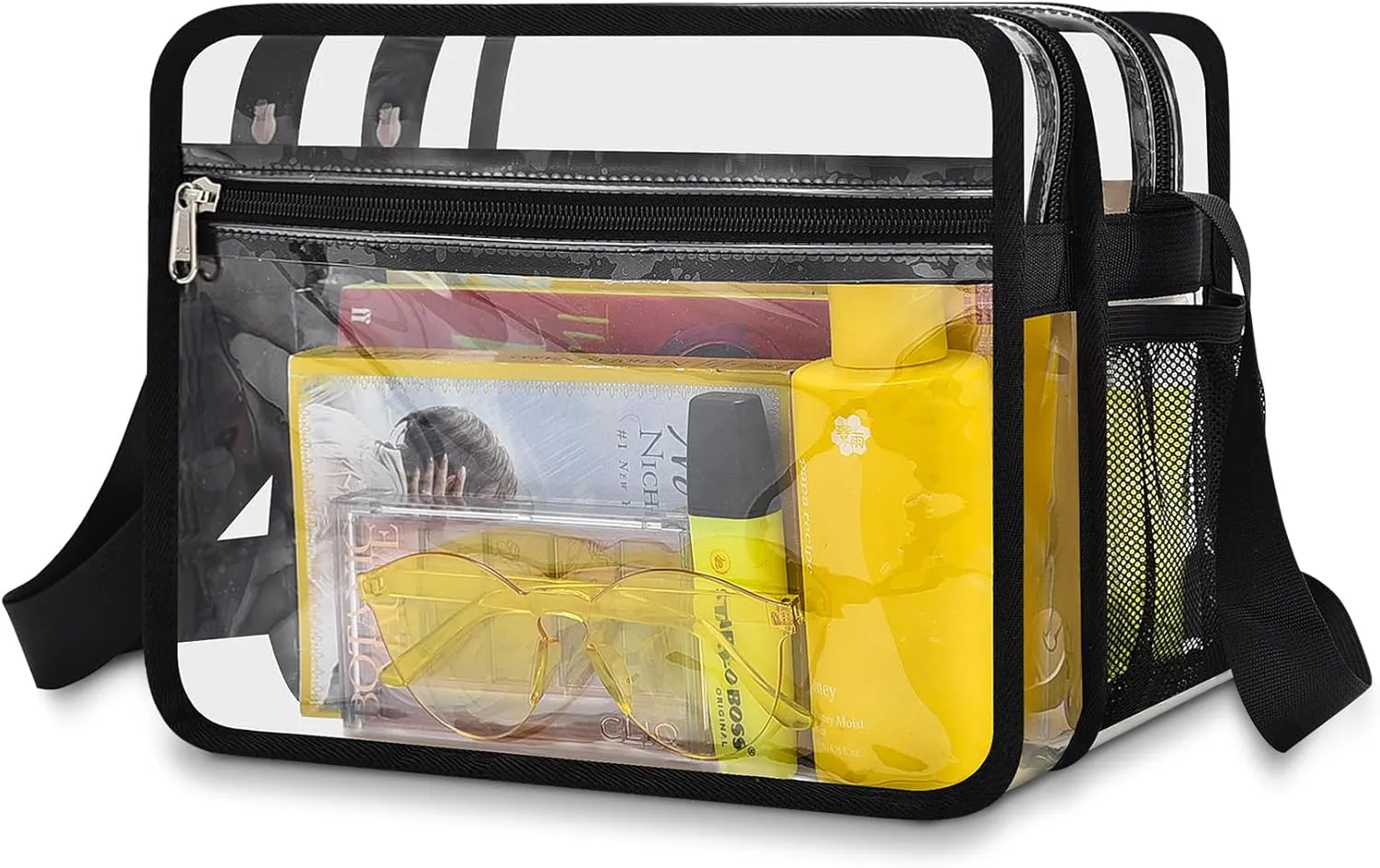 Mildbeer Clear Messenger Bag with 2 Compartments, Clear Crossbody Tote Bag for Stadium Events Concerts Festivals