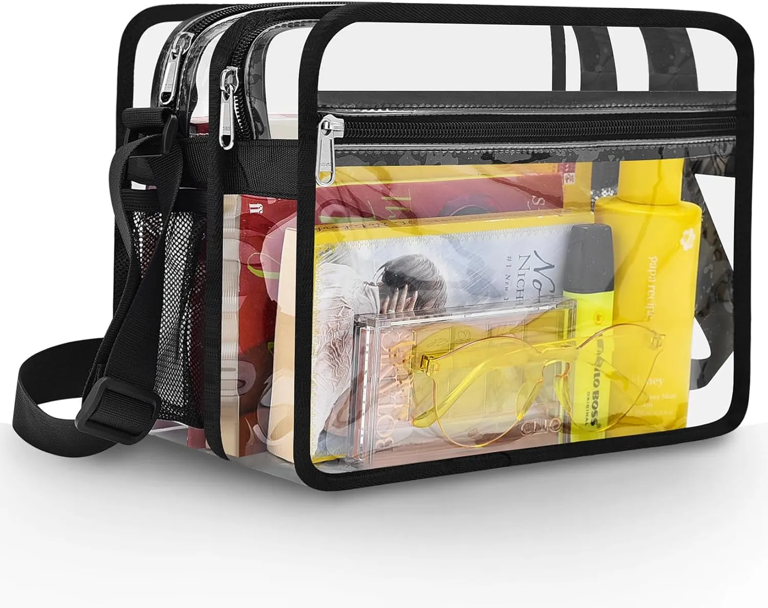 Mildbeer Clear Messenger Bag with 2 Compartments, Clear Crossbody Tote Bag for Stadium Events Concerts Festivals