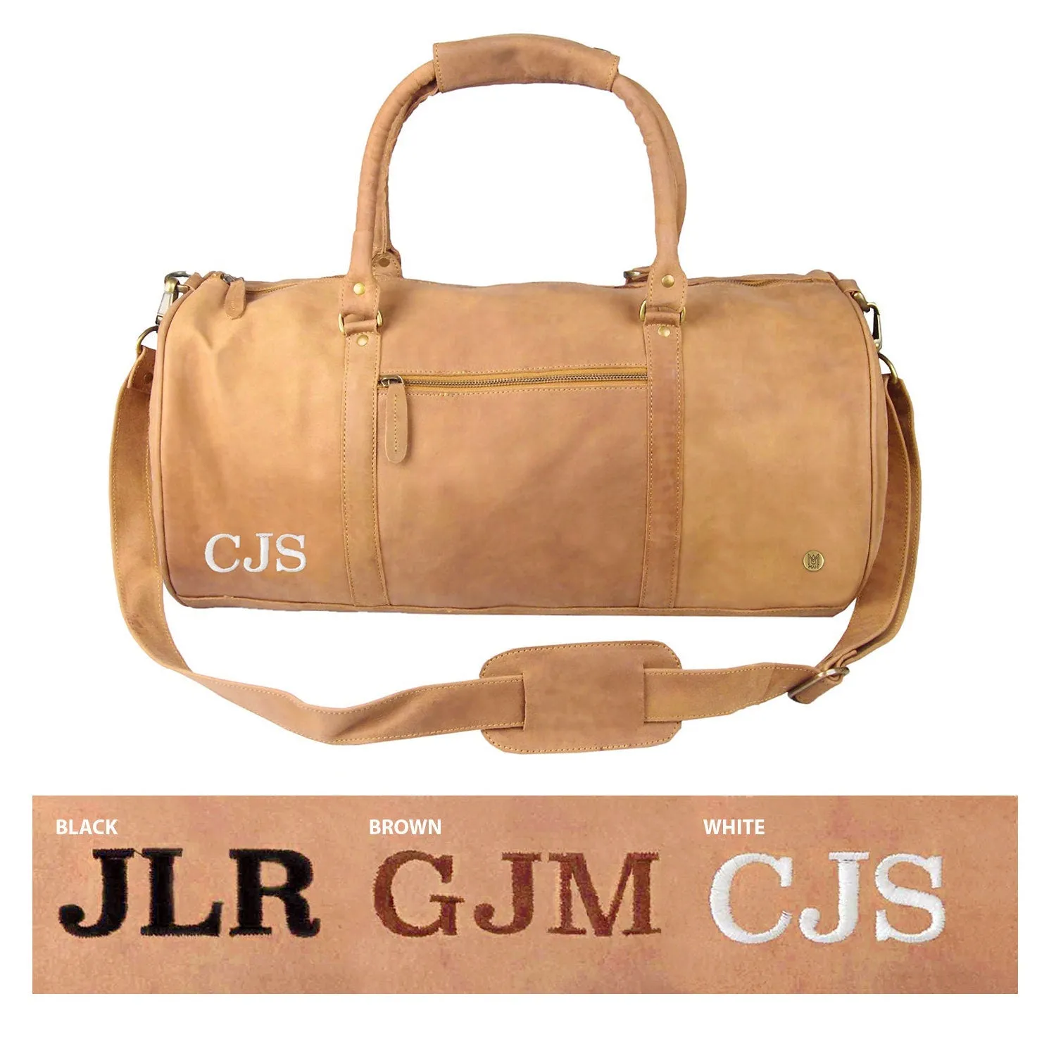 Monogram Leather Duffle - Personalized Duffle Bag - Mens & Women's - Overnight Bag in Brown, Black or 2-Tone - Christmas Gift for Him