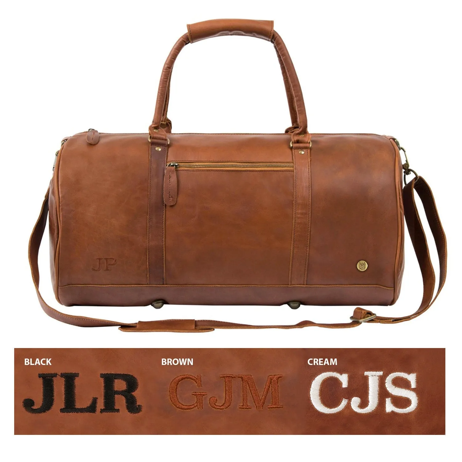 Monogram Leather Duffle - Personalized Duffle Bag - Mens & Women's - Overnight Bag in Brown, Black or 2-Tone - Christmas Gift for Him