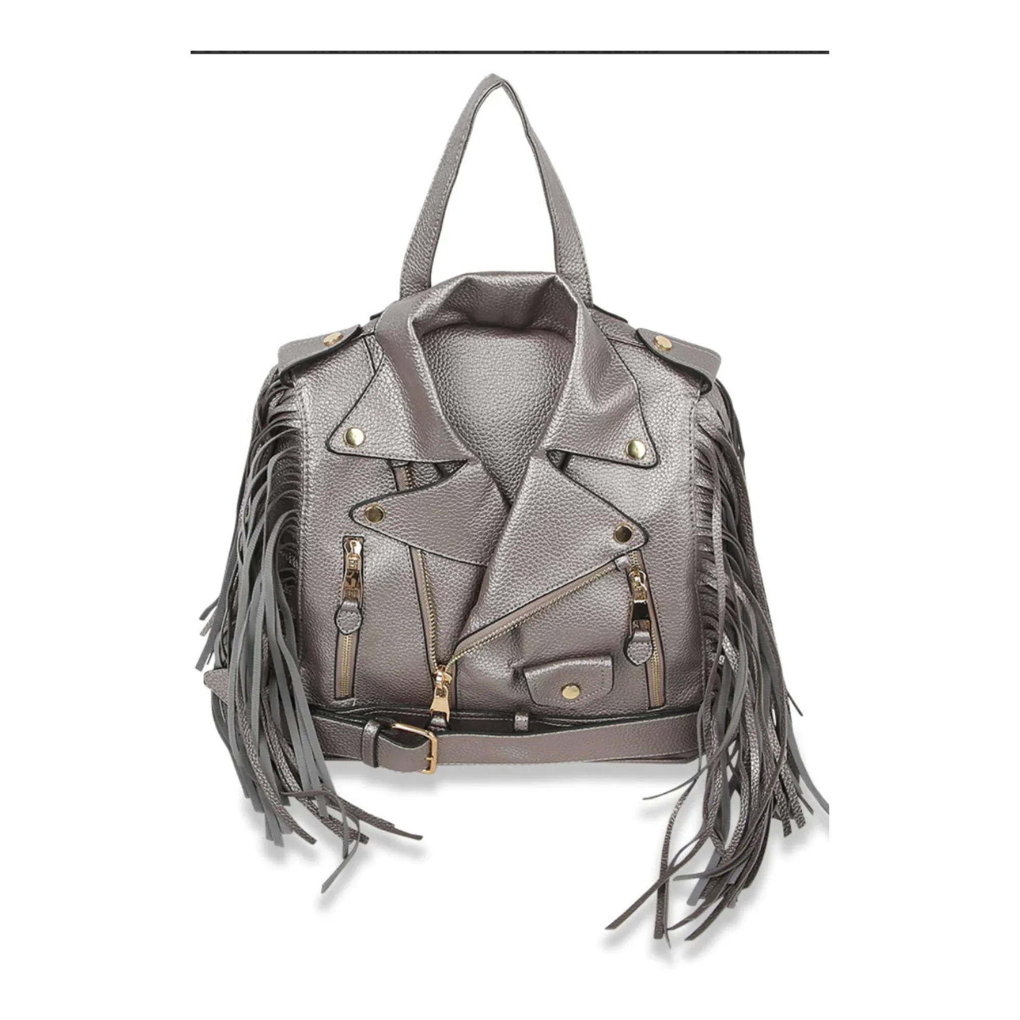 Motorcycle Jacket Design Fringed Backpack / Shoulder Bag