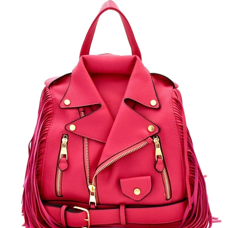 Motorcycle Jacket Design Fringed Backpack / Shoulder Bag