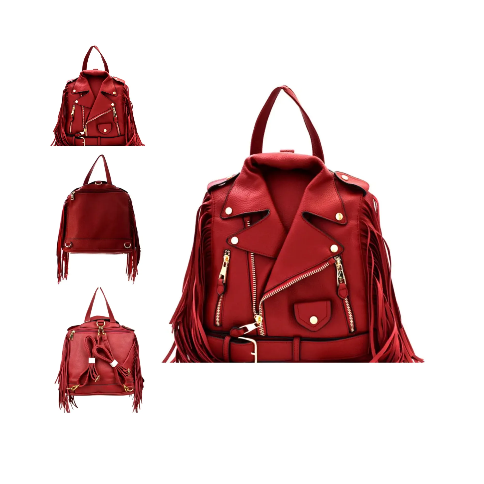 Motorcycle Jacket Design Fringed Backpack / Shoulder Bag