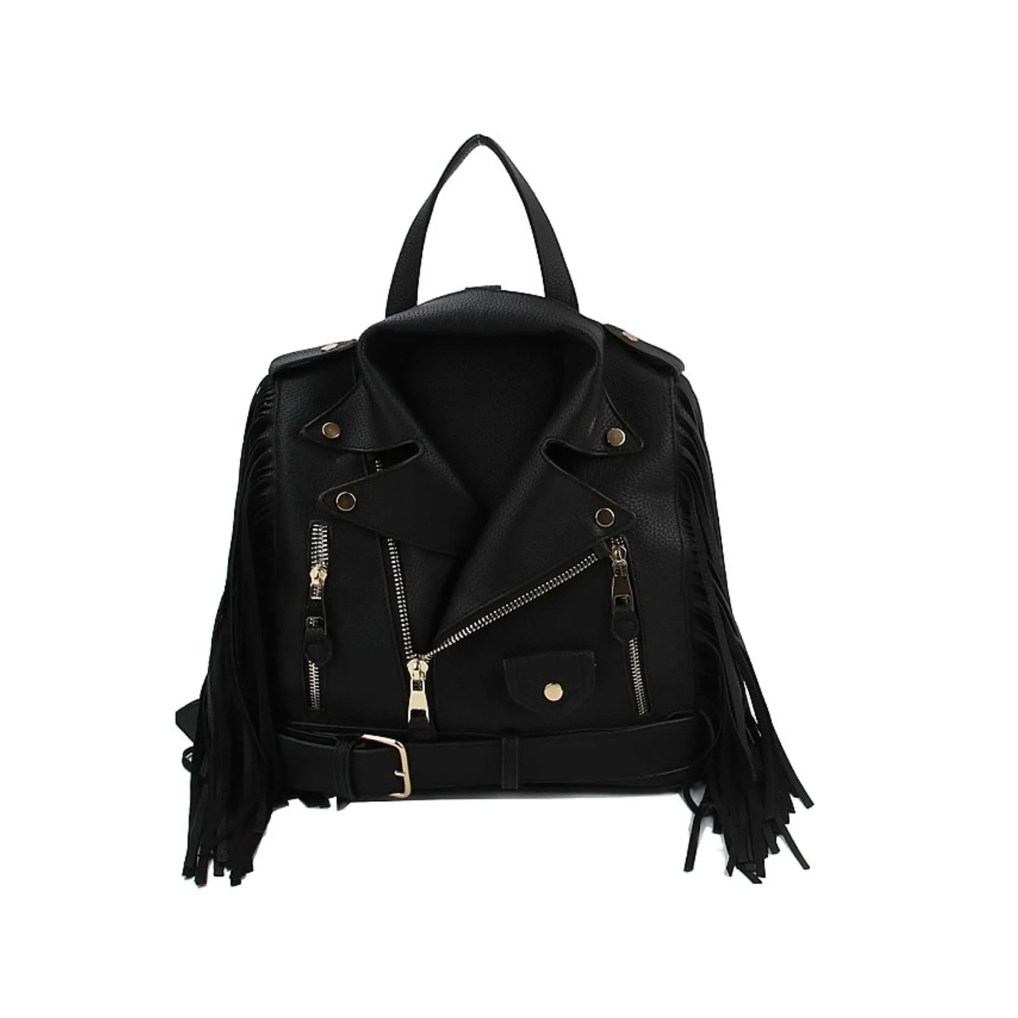 Motorcycle Jacket Design Fringed Backpack / Shoulder Bag